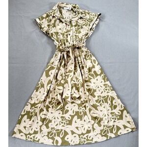 Susan Graver Women's Dress Sz S Reg Printed Charmeuse Midi Belted Green A654273